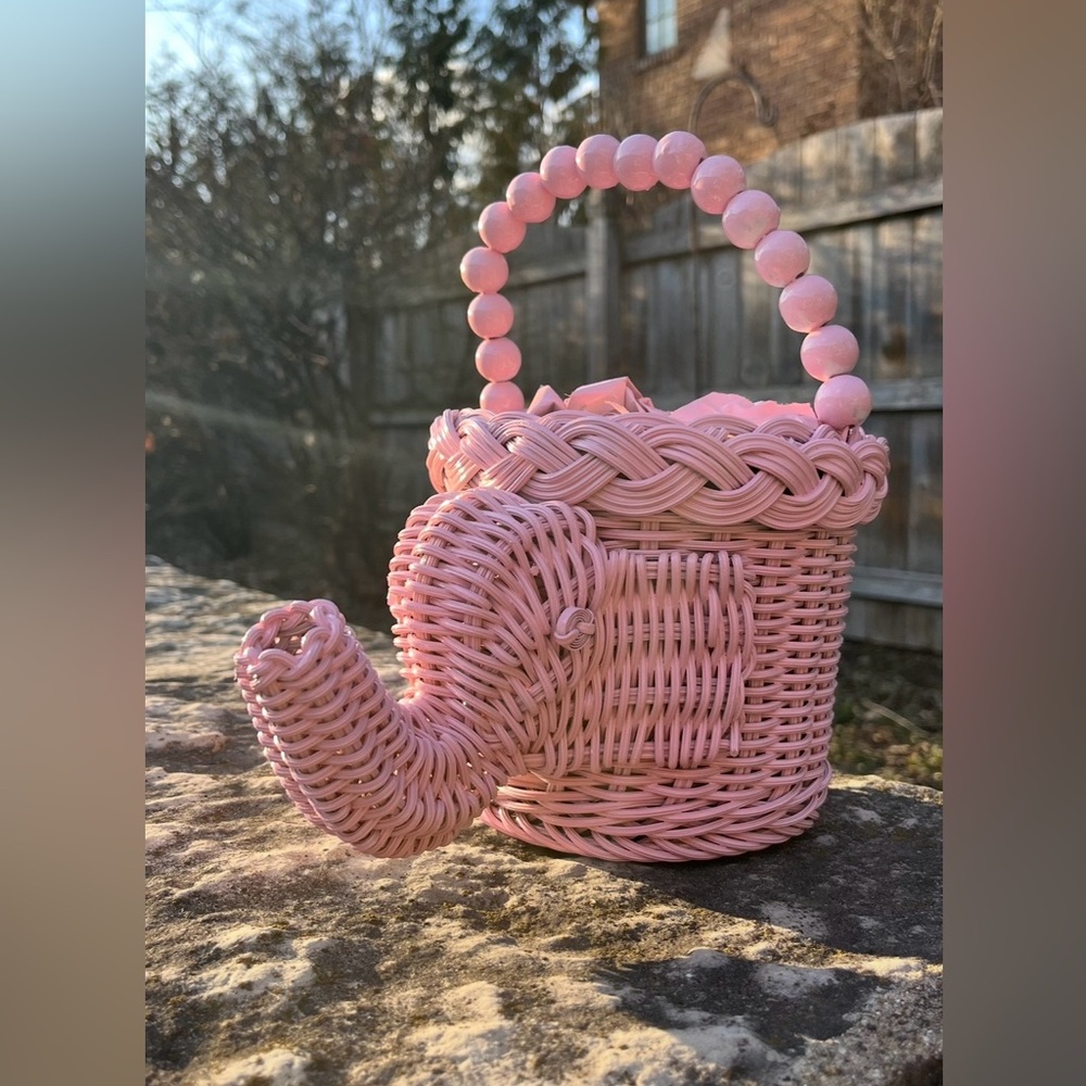 Rare Pink elephant wicker purse